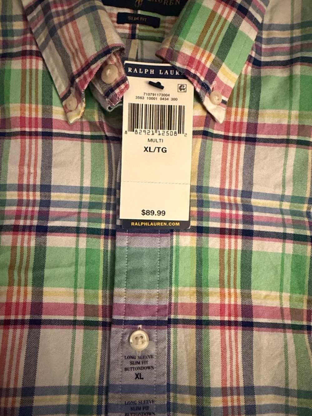Ralph Lauren Pastel Plaid Cotton Button-Down Shirt - Green, Blue, Pink XL - Picture 2 of 5